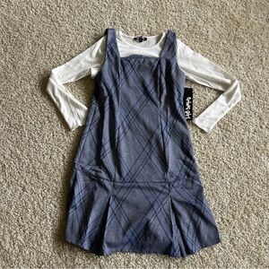 NWT Trixxi Girl Plaid Print Micro Ribbed Long Sleeve Shirt w/ Jumper Dress XL